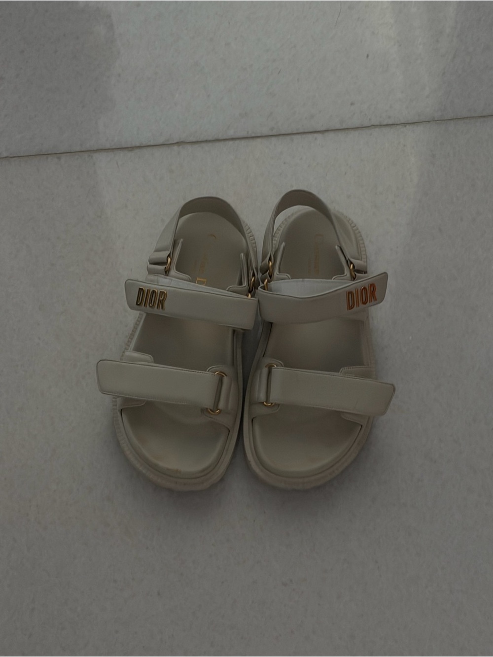 Dior Kids Cream Leather Logo Strap Sandals with Gold Accents